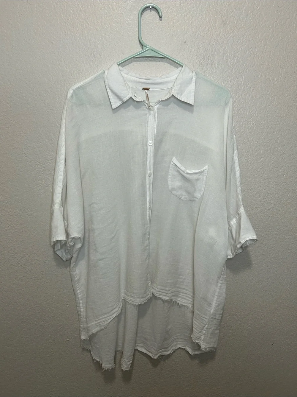 Free People Sheer Oversized Button Down Blouse Top Size Small White